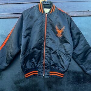 For Makoto-Harley-Davidson Black and Orange Varsity Jacket